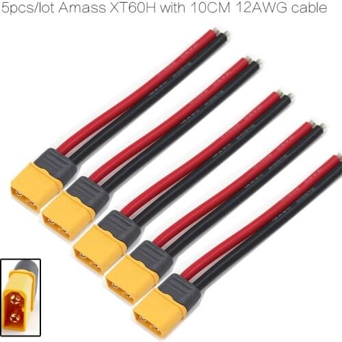 5pcs/lot Amass XT60H Male plug Connector/Adapter with 10CM 12awg Silicone Wire for FPV RC Lipo Battery accessory parts