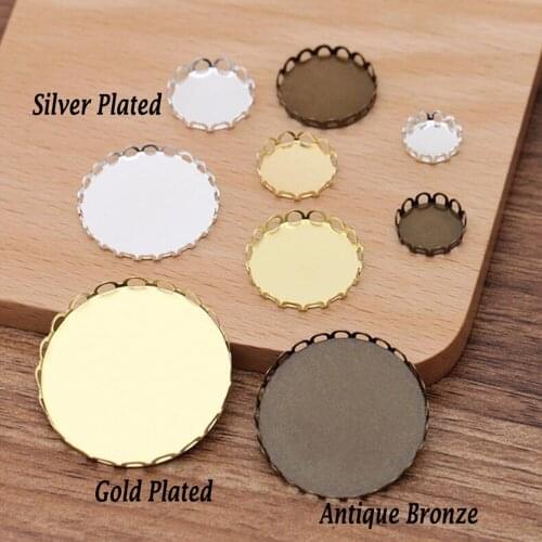 500pcs lace tray 10-12-14-15-16-18-20-25-30-35mm round bezel jewelry blank pendant base cabochon settings