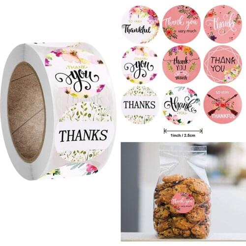 500pcs/roll 2.5cm Color Flower Thank You Stickers Round Stationery Label Sticker Gift Packaging Saling Decoration