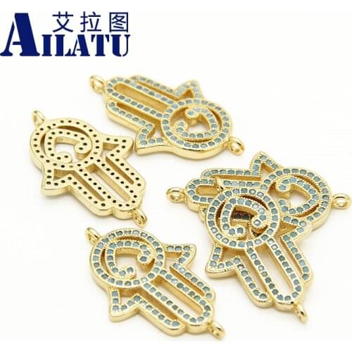 Ailatu 10 Pcs/lot DIY Hamsa Hand Charm Beads Decorated Color Keeping Plated for Religious Jewelry