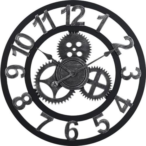 60cm Large Circular Wall Clock Retro Gear Rome Style Quarz Silent Hanging Needle Clock For Home Living Room Decor 2 Colors