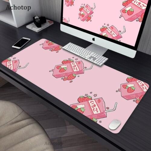 Large Strawberry Milk Pink Mousepad Gamer Cute Kawaii XL Gaming Mouse Pad Rubber Otaku Locking Edge Big Laptop Notebook Desk Mat