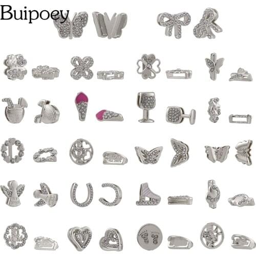 Buipoey 10mm Lucky Angel Beaded Heart Charm Fit Mesh Bracelets For Women Silver Color #1 MOM Shiny Butterfly Jewelry Accessories