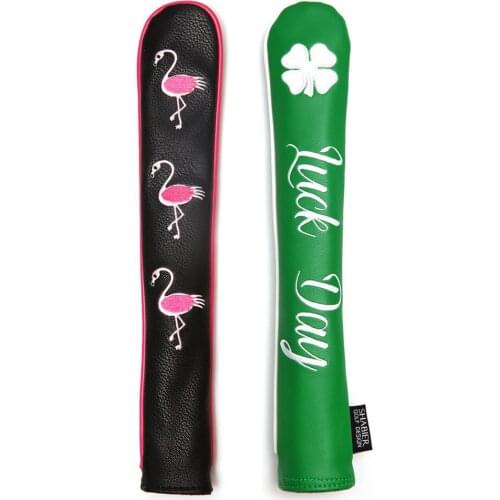 Premium PU Leather Green Four-leaf Clover Luck Day Golf Alignment Stick Cover Case Holder