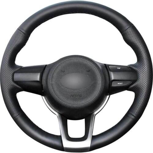 Black PU Faux Leather Hand-stitched Car Steering Wheel Cover for Kia Rio 2017-2019 Rio5 2019 K2 Picanto Morning