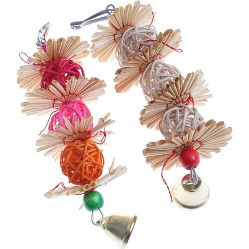 1PC Colorful Parrot Chew Strands Bite Teeth Griding Ball Bell Attractive Bird Parakeet Toys Natural Straw Bird Supplies Pet Toy