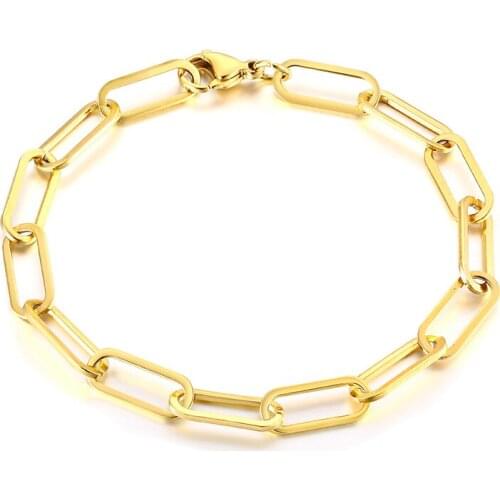 Danity Paperclip Bracelet for Women Stainless Steel Gold Color Thick Oval Link Rectangle Chain Bracecelet