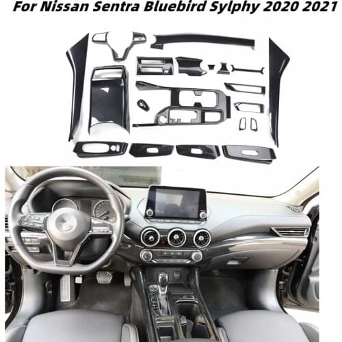 For Nissan Sentra Bluebird Sylphy 2020 2021 Carbon Fiber Interior Trim Kit Gearshift Panel Windows Center Console Sticker ABS