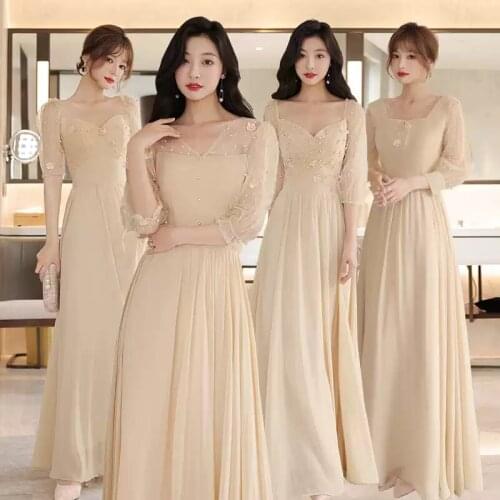 Bridesmaids Dresses Three Quarter V-Neck Appliques Pearls Jersey Lace A-Line Floor-Length Vintage Women Wedding Party Gown E458
