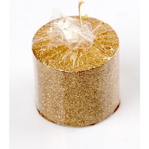 Ikbal Cylinder Gold Small Size Decorative Silvery Candle 6 cm candles and scents свечи и ароматы velas y aromas