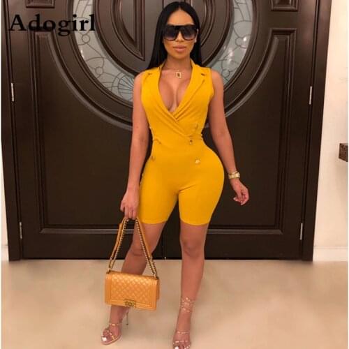 2019 Autumn Women Winter Sleeveless Jumpsuit V-Neck Buttons Bandage Bodycon Sexy Night Club Romper Party Playsuit Overalls