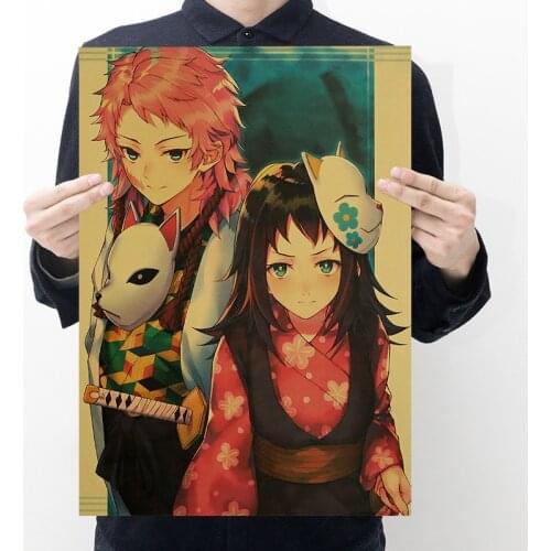 Demon Slayer Anime Character Inosuke Comic Poster Retro Kraft Paper Decor Painting Home Bar No Glue Wall Sticker Childrens Gift