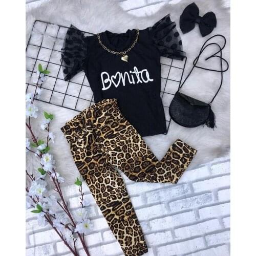 Ma&Baby 6M-4Y Toddler Infant Baby Kid Girls Clothes Set Mesh Letter T shirt Tops Leopard Pants Summer Clothing Outfits DD40