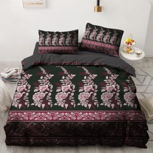 3D Bedding Sets Black Duvet Quilt Cover Set Comforter Bed Linen Pillowcase King Queen 220x260cm Flower Design Printed