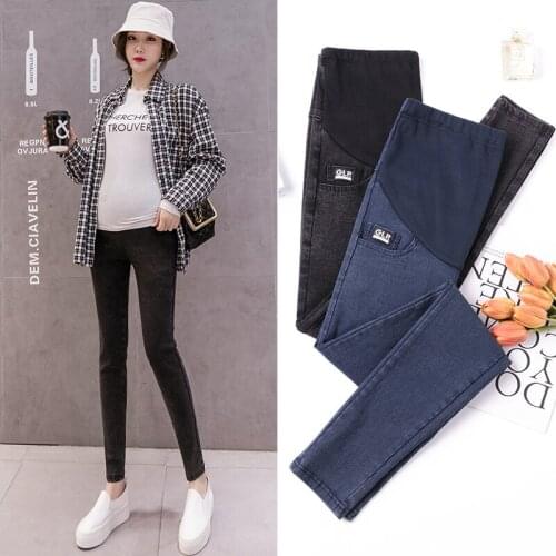 Korean Fashion Pregnancy Stomach Lift Pants Autumn and Winter New Pregnant Women High-elastic Fried Flower Feet Jeans