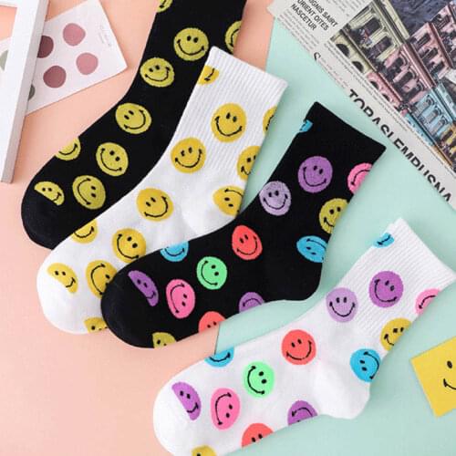 Cute Big Smiley Face Pattern Cotton Socks Japanese Harajuku Breathable Happy Funny Sock Men Women Crew Soxs Casual