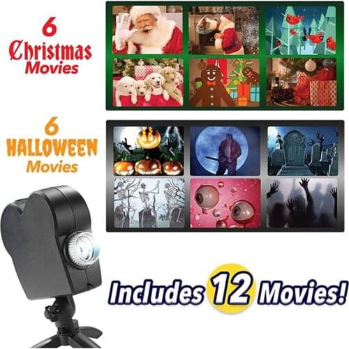 Mini Laser Projector Window Show Included 12 Moving Movies Indoor Outdoor Stage Light for Christmas Halloween Party Professional