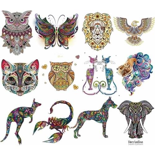 Fashion Animal Patch Iron on Transfer Owl Butterfly Lion Patches for Clothes DIY T-shirt Applique Heat Transfer Vinyl Stickers