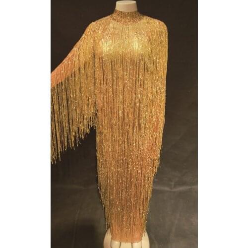Fashion 8 Colors Fringes Long Dress Evening Party Birthday Celebrate Tassel Singer Dance Costume Long Net Yarn Dress YOUDU