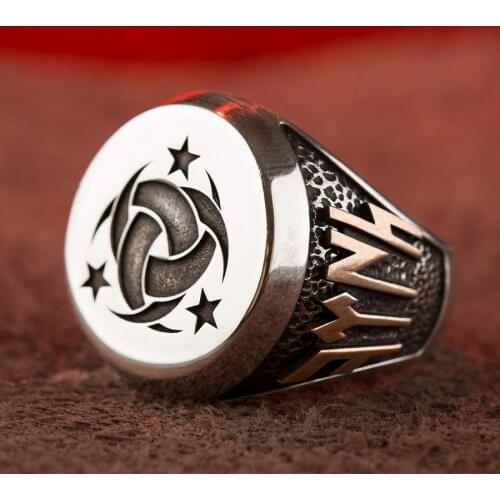 Mens Silver Ring Teskilati Mahsusa Ring with Gokturkish Letter Motif Organization Ring Crescent Star Motif Vintage Men Jewelery