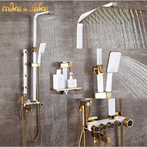Bathroom Luxury white Golden shower set with bidet shower with shelf gold shower set bathroom Shower faucet Bathtub Faucet Sets
