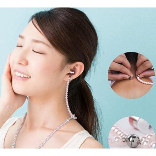 Pearls Headset ， Pearls Microphone wire fashion headphones Plastic beads adornment 12colors available 1 dozen bulk whosale