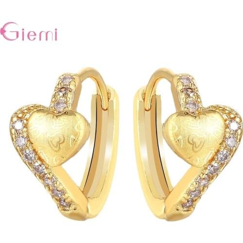 Delicate Small Heart-shaped Hoop Earring Gold Color Exquisite Zirconia Fashion Earrings Jewelry Wedding Accessories