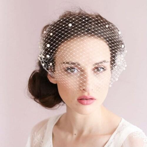 2021 New Arrival Fascinator Headdress Pearls Wedding Veil Accessories Covered Face Short Bridal White Ivory One Layer