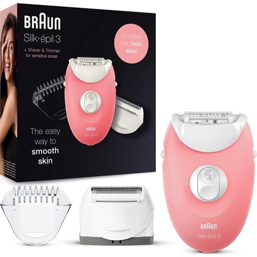 Braun 3440 Silk-Epil 3 Wired Dry Use Epilator, 2 Additional Headdress White Shaving & hair removal, wax melter, laser epilator