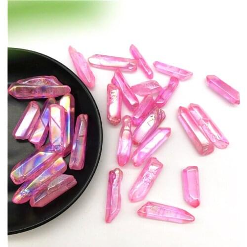 Dropshipping 1pc Pink Titanium Aura Lemurian Seed Quartz Crystal Stones Point Specimen Decoration Aura Crystal Wand