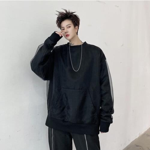Men Women Spring Autumn New Mesh Double-layer Loose Casual Pullover Sweatshirt Male Streetwear Hip Hop Hoodie Outerwear