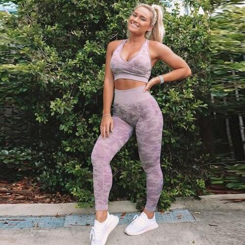 Camo Yoga Set Women Seamless Fitness Suit Female Yoga Bra Sport Camouflage High Waist Gym Leggings Pants Fitness Suit Workout