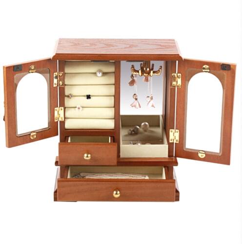 Unique Wardrobe Design Jewellery Storage Case Luxury Wooden Ring Bracelet Earrings Necklace Jewelry Display Box