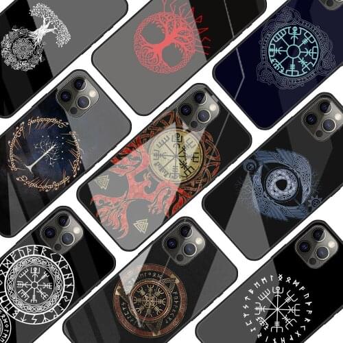 Viking Vegvisir Odin Nordic Glass Phone Case for iPhone 11 12 Pro XR X 7 8 XS Max 6 6S Plus SE 2020 Mobile Phones Cover Coque