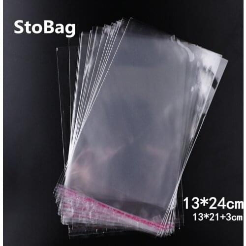 StoBag 200pcs 13*24cm Transparent Self Adhesive Seal Plastic Bag Gift Toy Necklace Jewelry Packaging Bag Cellophane OPP Poly Bag