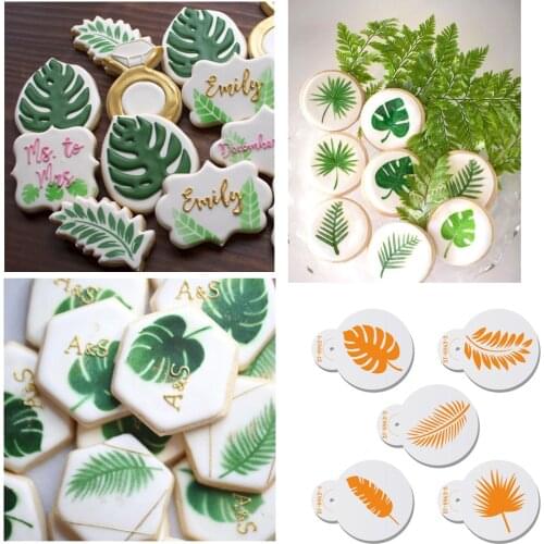 Monstera/Coconut/Palm Leaf Shape Cookies Stencil Coffee Decor Stencils Drawing Template Cake Decorating Tools Baking Accessories