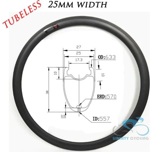 2019 U Shape 38mm 50mm 60mm 88mm 700c Carbon Road Clincher Tubeless Bicycle Wheel Rims Bike Rim, 25mm Width