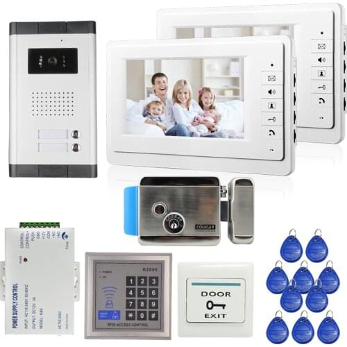 7'' Monitor Video Door Phone Intercom System Night Vision Camera Doorbell RFID Access Control Unlock for 2 3 Apartments Family