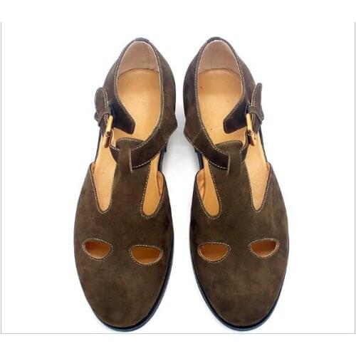 High top retro brown shoes for men handmaden Nubuck Leather fashion men sandals summer men shoes