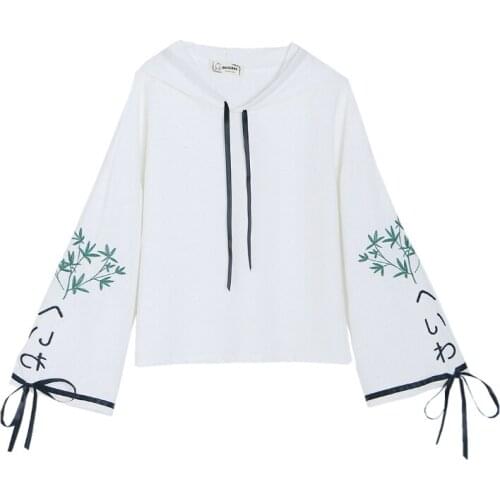 XUANHAO Women Hooded Sweatshirts 2020 Autumn Long Sleeve Drawstring Pullovers For Femme Elegant Embroidery White Hoodies