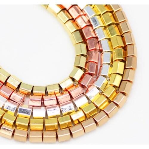 YHBZRET 4x4mm Rose Gold Silvers Hexagon Hematite Natural Stone Beads Loose Spacer Beads For Jewelry Making Diy bracelet Necklace