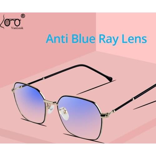 Womens Anti Blue Ray Computer Glasses Men Blue Light Protective Blocking Eyeglasses Metal Polygon Optical Spectacle Frame UV400