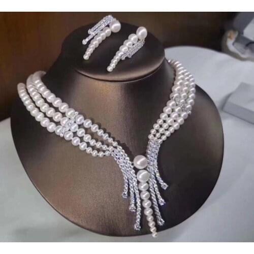 D821 Pearl Set Fine Jewelry 5-6mm Nature Fresh Water White Pearls Jewelry Sets for Women Fine Presents