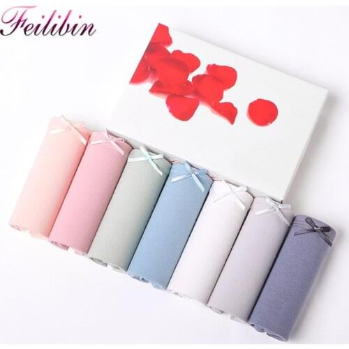 ZJX 7Pcs/lot Panties Women Soft Cotton Briefs Underwear Sexy Bow Panties Breathable Ladies Underpants Female Lingerie L XXL