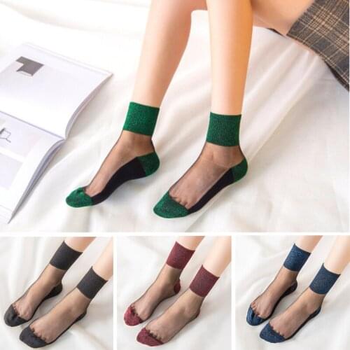 1pair Sexy Women Glass Socks Mesh Summer Hosiery Sock Japanese Style Middle Crystal Glass Fashion Lace Short Socks