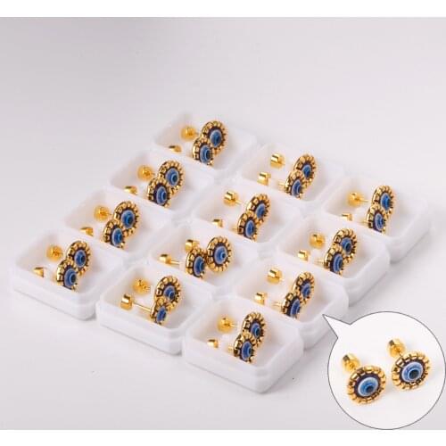 12 Pairs/lot Eyes Pattern Stone Stud Earrings 316L Stainless Steel Statement Earrings for Women Vintage Jewelry Gift