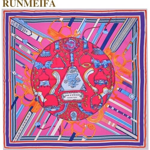 2018 New design Geometric totem trendy twill silk square scarf for ladies accessories scarfs Big Bufandas foulard femme muffler