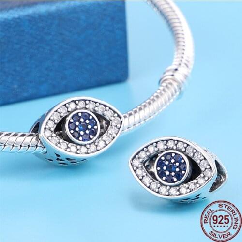 2021 New Simple Blue Eye Shape With Brick Charm 100% 925 Sterling Silver Suitable For 3mm Bracelet Ladies Fine Jewelry Gift