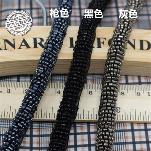 3Yards 10mm Width Black Blue Grey Beading Trims Beaded Ribbon Belt For Sewing Curtain Accessories Mesh Lace Organza Decoration