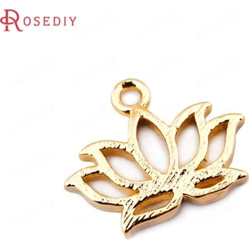 33556)10PCS 10*12MM 24K Gold Color Brass Lotus Charms Pendants High Quality Diy Jewelry Findings Accessories wholesale